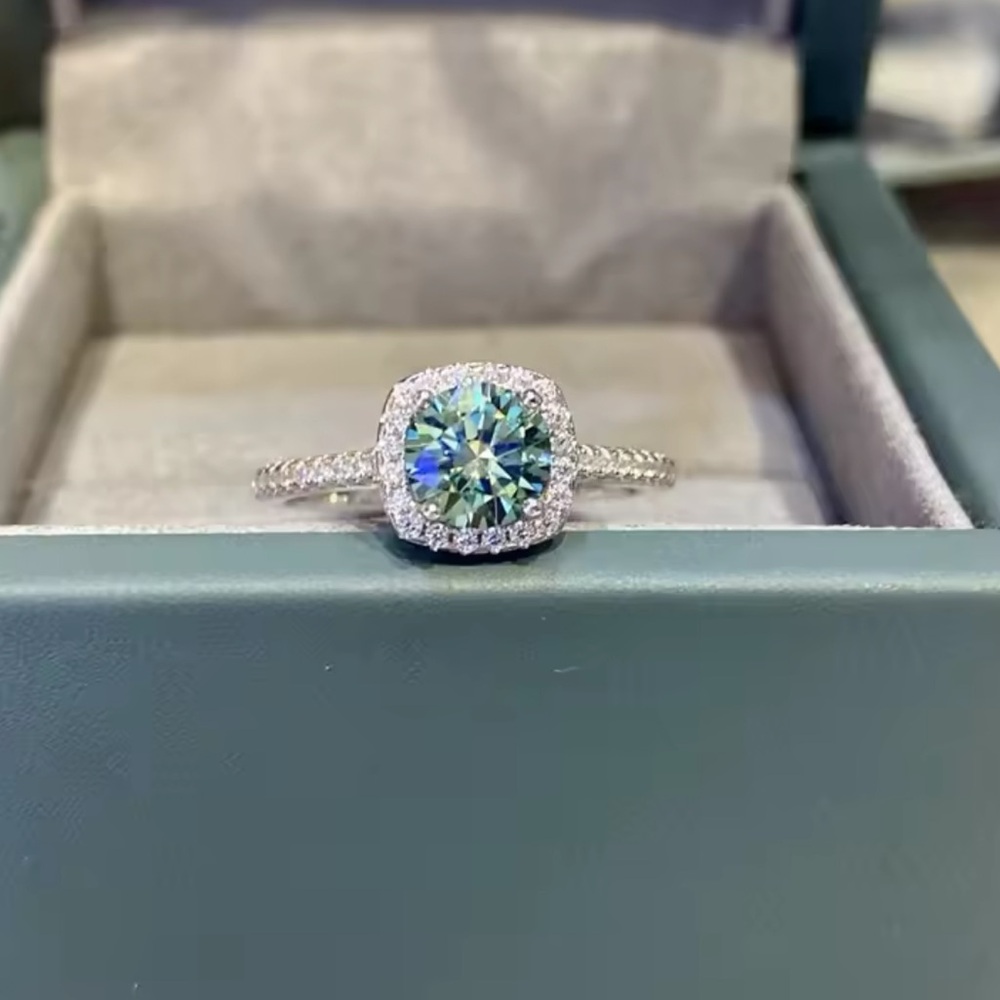 3 Carat Blue Green Moissanite Rings 925 Sterling Silver Brilliant Cut